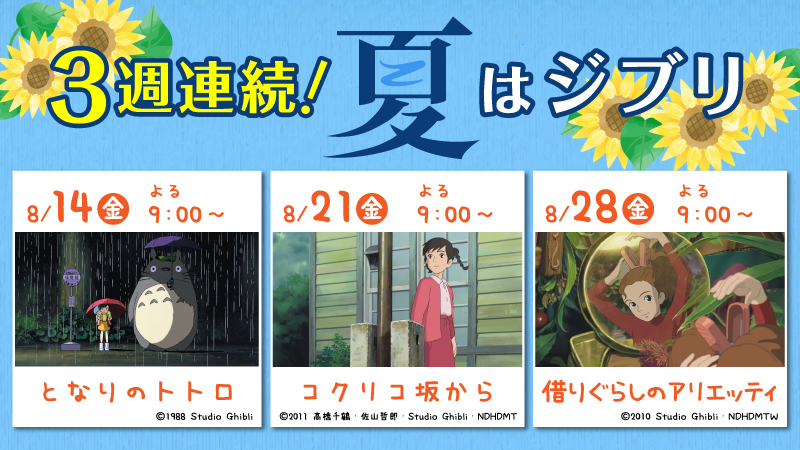 金曜ロードSHOW!【夏はアニメーションを満喫しよう！夏アニ2020】ジブリ3週連続放送