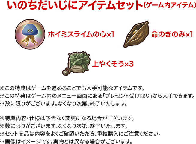 いのちだいじにアイテムセット（ゲーム内アイテム）