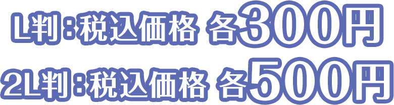 L判：税込価格 各300円／2L判：税込価格 各500円