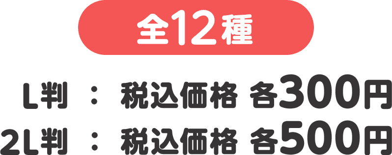 全12種 L判：税込価格 各300円/2L判：税込価格 各500円