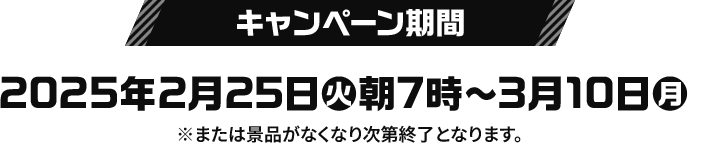 キャンペーン期間 2025年2月25日(火)朝7時〜3月10日(月) ※または景品がなくなり次第終了となります。