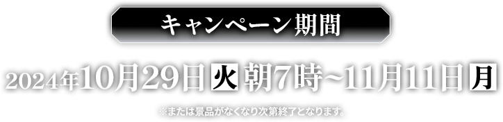 キャンペーン期間 2024年10月29日(火)朝7時〜11月11日(月) ※または景品がなくなり次第終了となります。