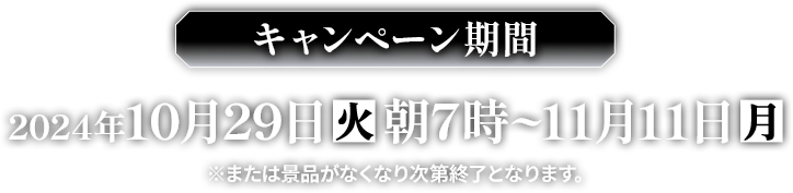 キャンペーン期間 2024年10月29日(火)朝7時〜11月11日(月) ※または景品がなくなり次第終了となります。