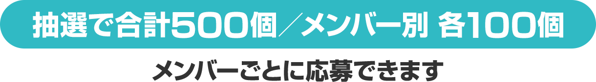 抽選で合計500個／メンバー別 各100個