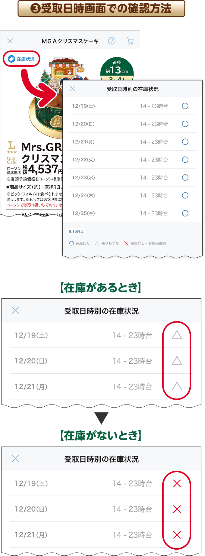 3 受取日時画面での確認方法