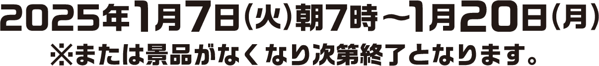 2025年1月7日(火)朝7時〜1月20日(月)※または景品がなくなり次第終了となります。