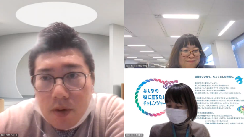 株式会社SCI中食調達部　柳内茂樹さん（左）とPJ取材班（右）