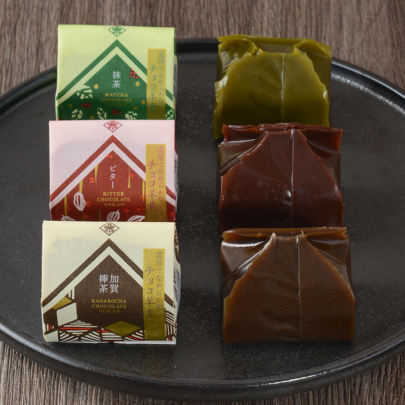 濃厚でなめらかなチョコ羊羹 ビター/加賀棒茶/抹茶