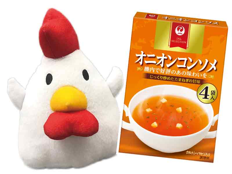 からあげクンぬいぐるみとJALスープ　オニオンコンソメ1か月分