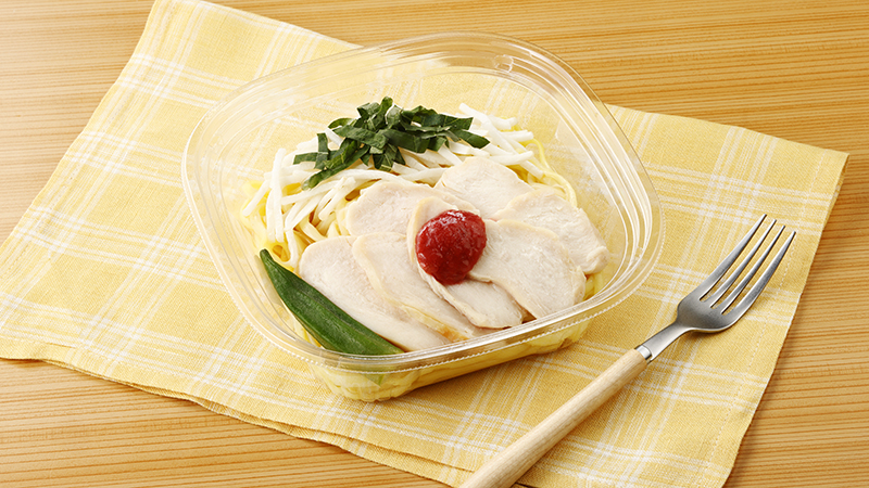 0秒冷製生パスタ　鶏と和風梅だしジュレ