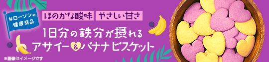 ローソンの健康商品 ほのかな酸味 やさしい甘さ １日分の鉄分が摂れる アサイー＆バナナビスケット