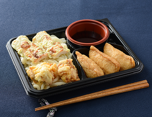 よくばりセットメシ　冷しちく鶏天うどん＆いなり
