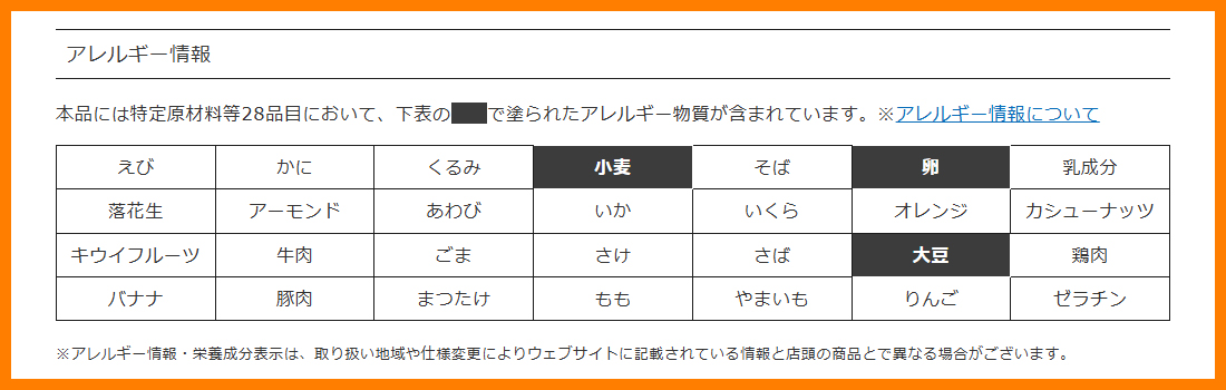 アレルギー情報 小麦 卵 大豆